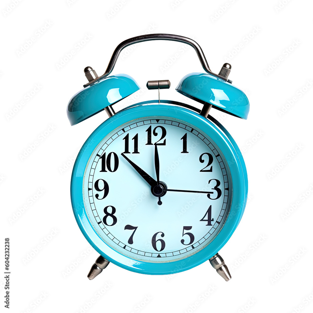 Blue alarm clock on a transparent background. Created with Generative AI Technology Blue alarm clock on a transparent background. Created with Generative AI Technology
