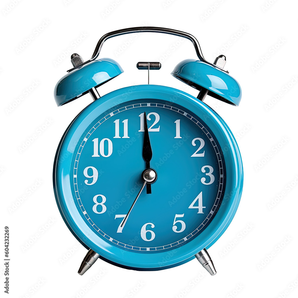 Blue alarm clock on a transparent background. Created with Generative AI Technology Blue alarm clock on a transparent background. Created with Generative AI Technology