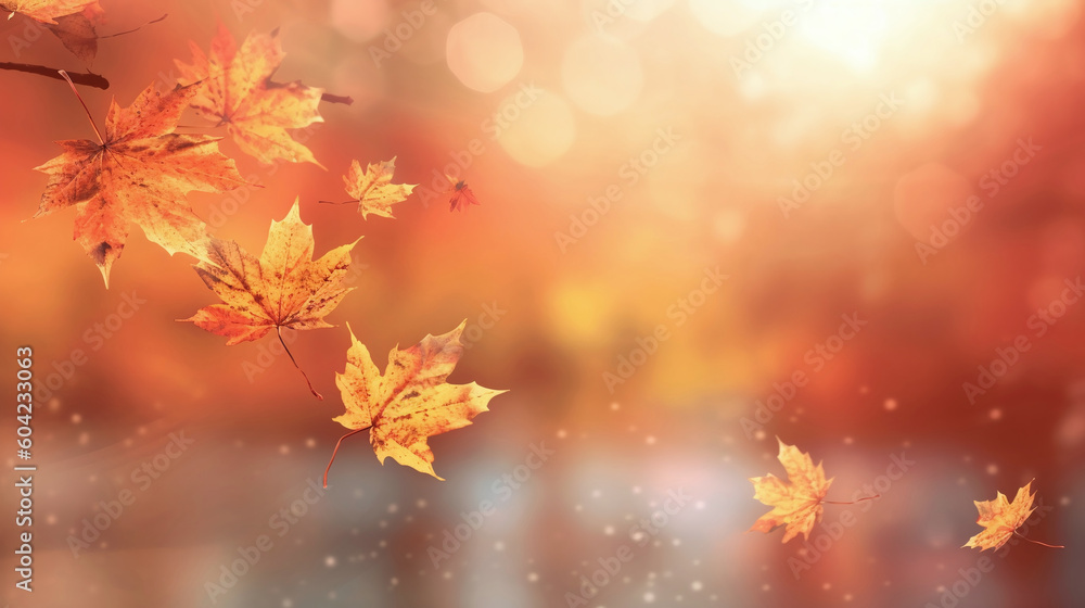 Blurred autumn background nature with maple leaf fall from trees, Generative AI Technology Blurred autumn background nature with maple leaf fall from trees, Generative AI Technology