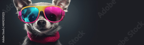 Generative Ai image of a cute chihuahua weaing sunglasses