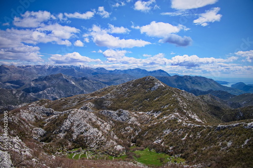 Panorama of karst landscape in Croatia with Adriatic sea in background