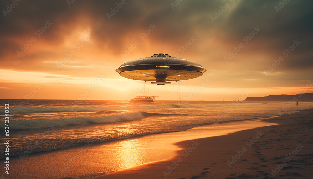 Fototapeta premium A tranquil scene of a sailing ship at dusk generated by AI