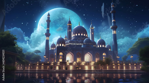 Amazing mosque image night sky with stars, Generative AI Technology 