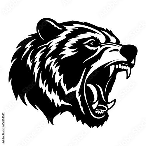 ferocious Bear, Angry Bear Face Side, Bear mascot logo, Bear Black and White Animal Symbol Design.