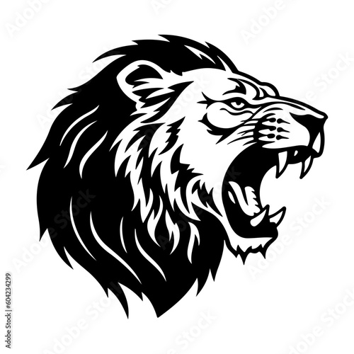 ferocious Lion  Angry Lion Face Side  Lion mascot logo  Lion Black and White Animal Symbol Design.