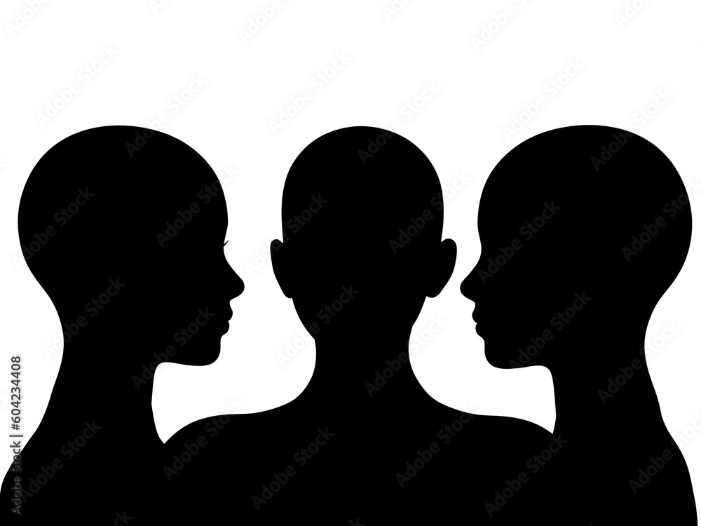 3D rendering. Three angles of a female bald head. 3D rendering. Three angles of a female bald head.