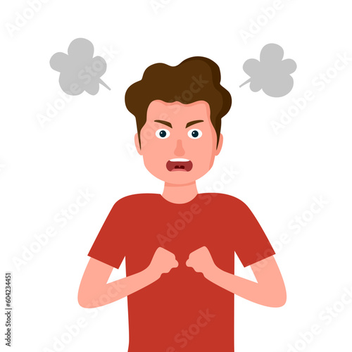 Angry man character in flat design on white background.