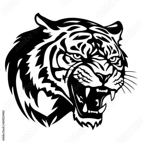 ferocious tiger, Angry tiger Face Side, tiger mascot logo, tiger Black and White Animal Symbol Design.