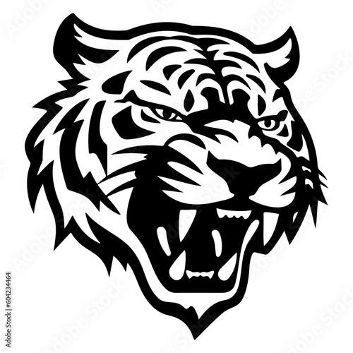 ferocious tiger, Angry tiger Face Side, tiger mascot logo, tiger Black and White Animal Symbol Design.