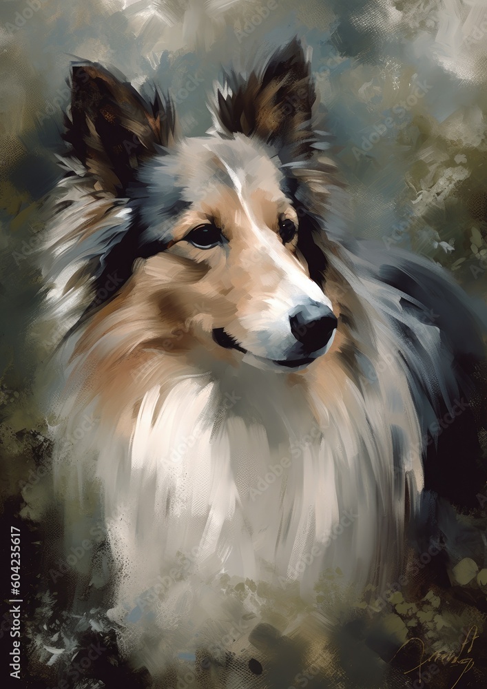 Pastel art depicting a beautiful shetland sheepdog, digital art. Pastel colors