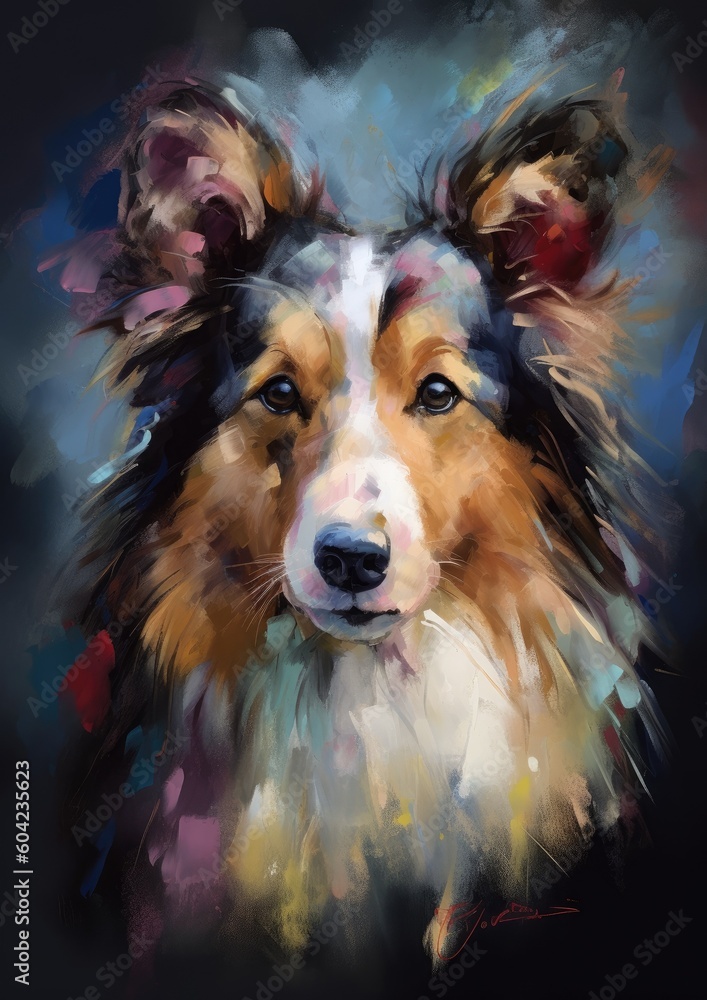 Pastel art depicting a beautiful shetland sheepdog, digital art. Pastel colors