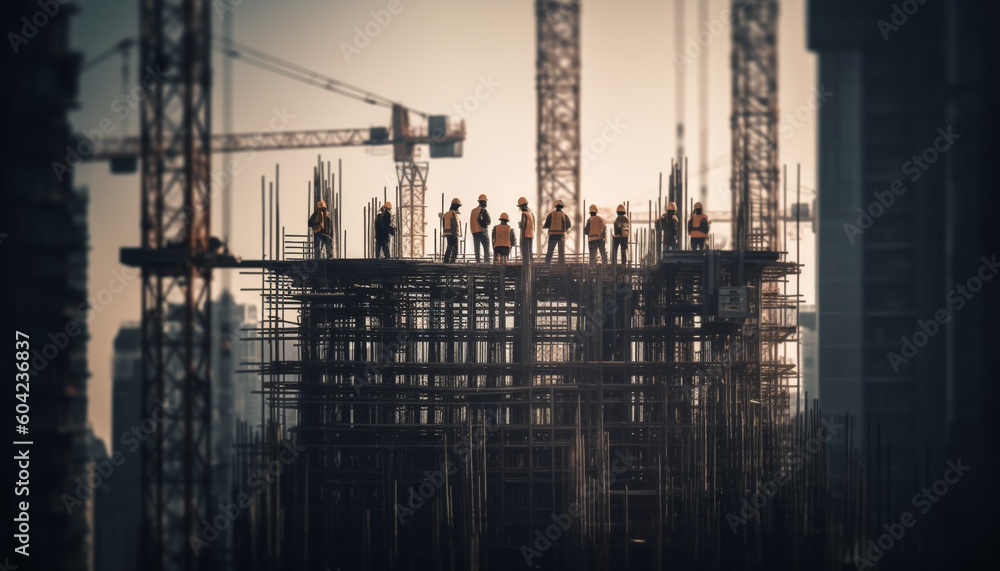 A modern cityscape outlines progress in the construction industry growth generated by AI