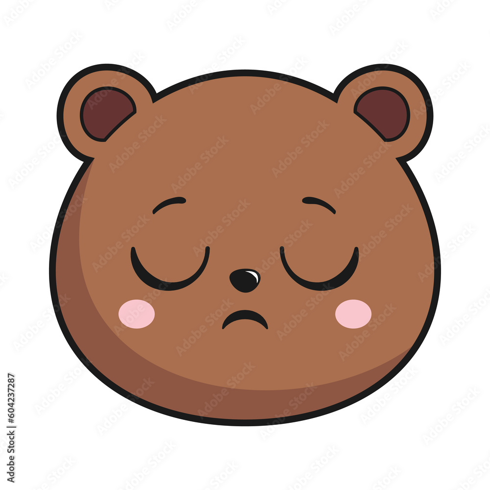 Bear Smirking Face Head Kawaii Sticker Isolated Bear Smirking Face Head Kawaii Sticker Isolated