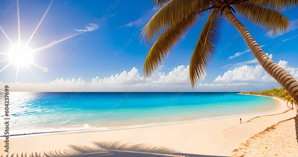 Seascape, beach with palm tree