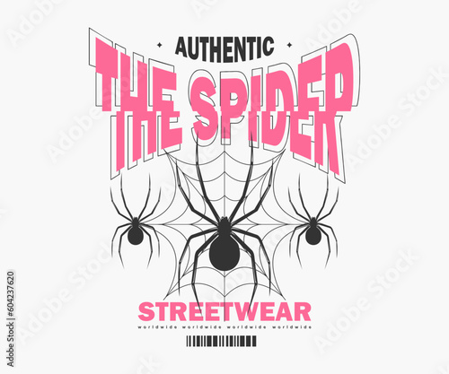 Aesthetic illustration of spider Streetwear t shirt design, vector graphic, typographic poster or tshirts street wear and Urban style