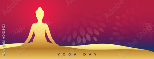 stylish world yoga day golden poster with mediation posture