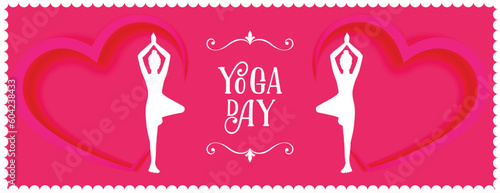 eye catching happy yoga day love heart banner in paper cut style