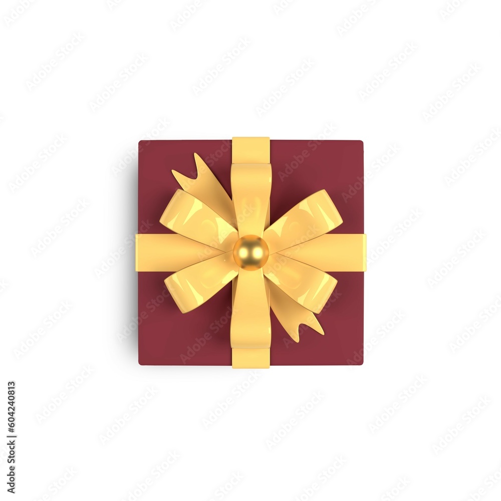 Gift box with bow isolated on white background with clipping path. Cardboard box with gift wrap and ribbon for birth day, xmas, christmas, new year, anniversary or special day. Top view. 3D rendering. Gift box with bow isolated on white background with clipping path. Cardboard box with gift wrap and ribbon for birth day, xmas, christmas, new year, anniversary or special day. Top view. 3D rendering.