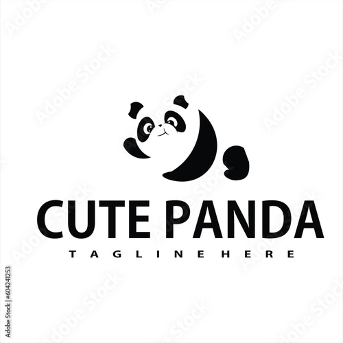 cute panda animal logo with logo vector illustration