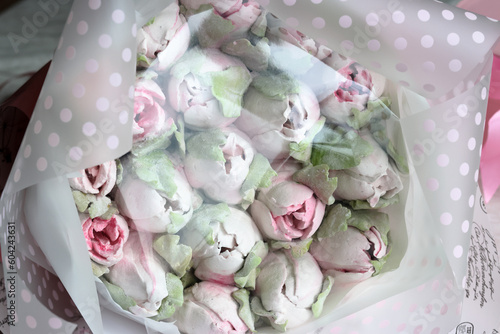 Marshmallow bouquet. Zephyr flowers. Packed in craft paper.