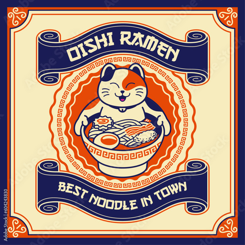 Ramen Shop Cat Character Mascot poster Design Background