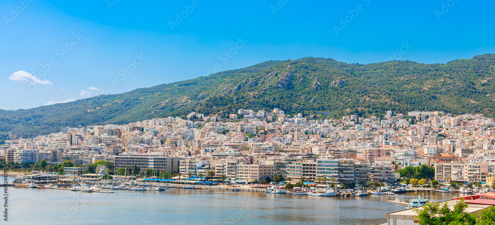Landscape view of Kavala city, Macedonia, Greece, Europe in summer