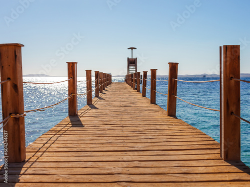 Pier on sunny beach on the Red Sea in Sharm el Sheikh  Sinai  Egypt