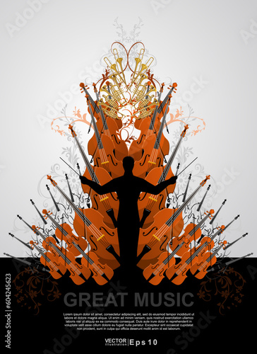 The orchestra vector background. The banner of concert classical music. The philharmonic orchestra.  