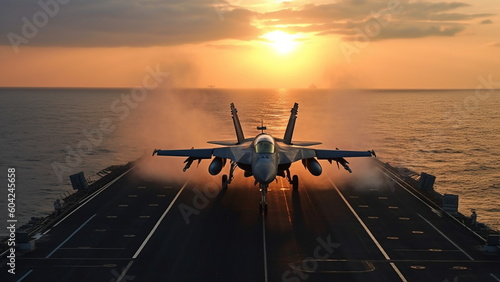 Wallpaper Mural Military aircraft carrier ship with fighter jets take off during a special operation at airforce support with Generative AI Technology. Torontodigital.ca