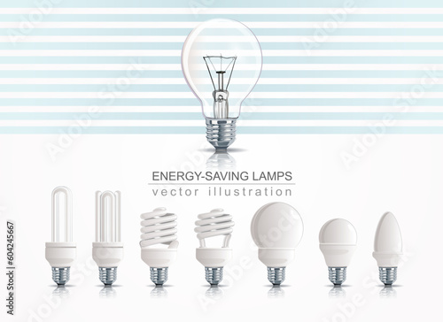 The vector illustration of  energy saving lamps. The vector illustration of ecology energy. Type of the lamps