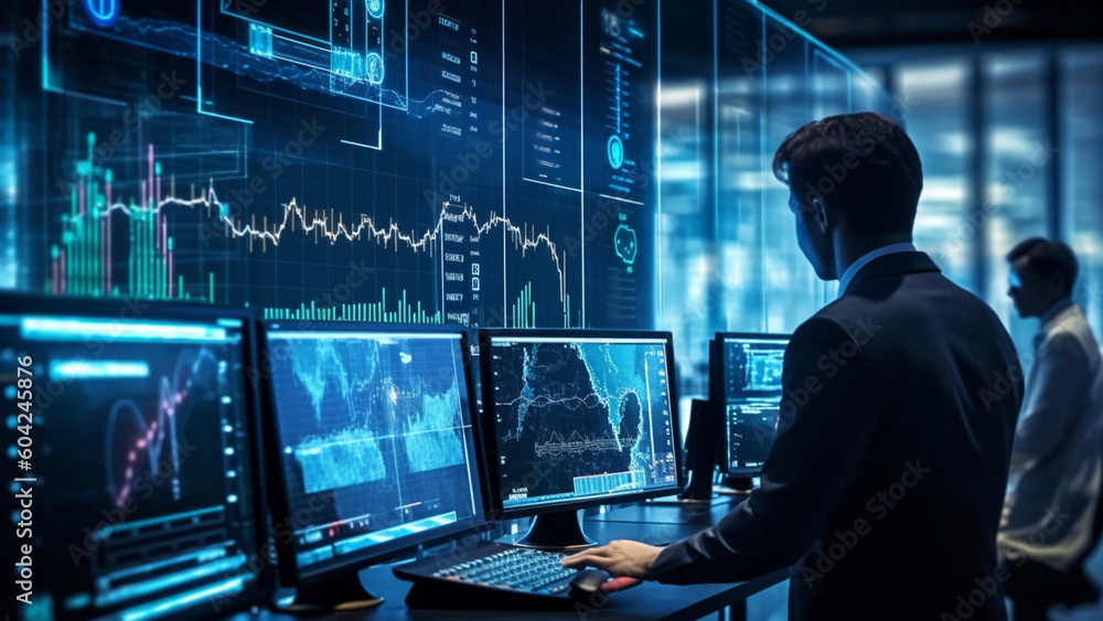 Fototapeta premium Analyst working with Business Analytics and Data Management System on computer to make report with Generative AI Technology.