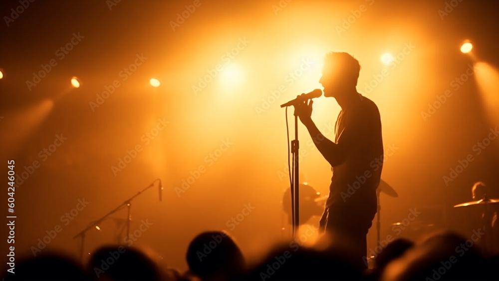 custom made wallpaper toronto digitalSinger on stage at a concert at the microphone with Generative AI.