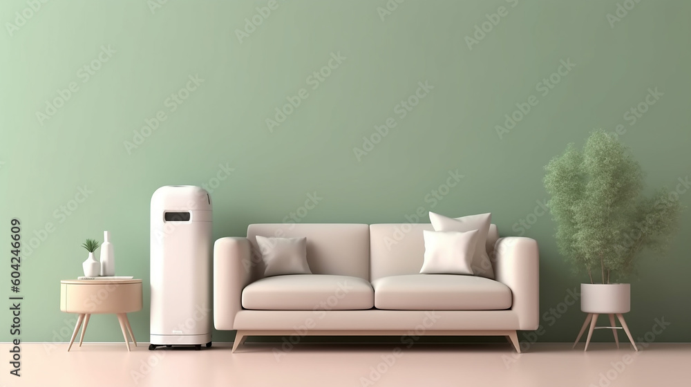 White modern air purifier humidifier working purifying . Generative AI White modern air purifier humidifier working purifying . Generative AI
