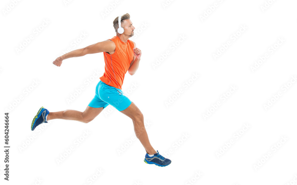 sporty man sport runner sportsman running and joggig in sportswear has stamina isolated on white background