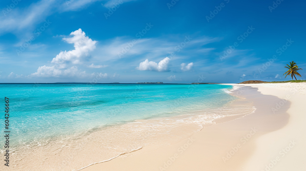 Fototapeta premium White sandy beach with turquoise sea. Generative AI