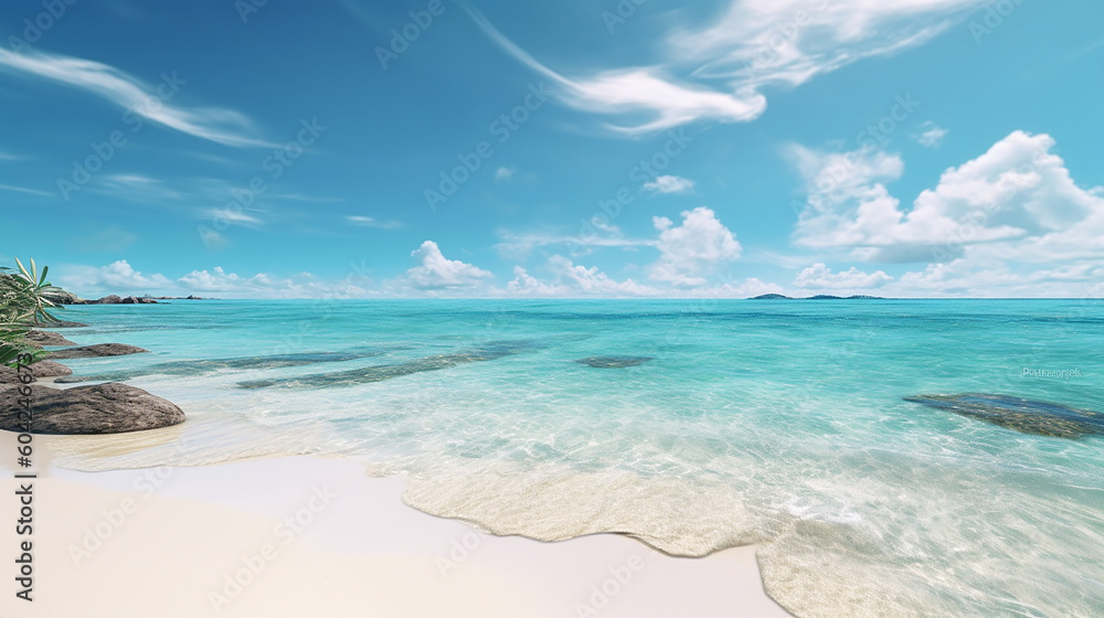 White sandy beach with turquoise sea. Generative AI