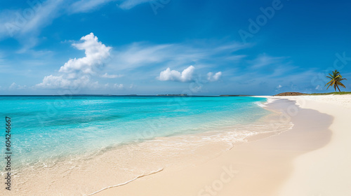 White sandy beach with turquoise sea. Generative AI