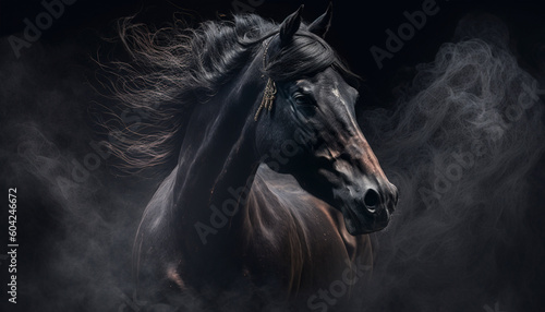 Black horse smock background.Generative AI. © ALIF
