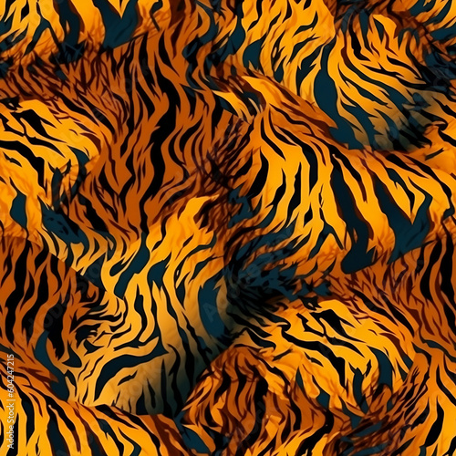 Seamless pattern with a tiger fur stripes created with Generative AI technology