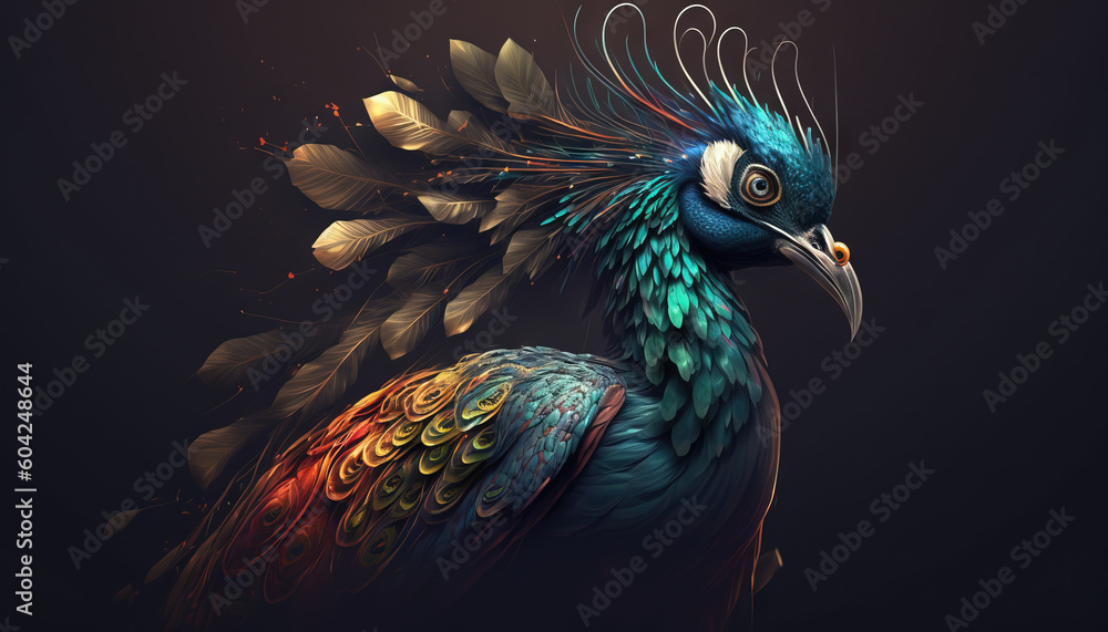 Fototapeta Peacock abstract wallpaper. Contrast background Peafowl in vivid colors generative ai