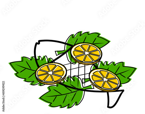 orange or lemon slice squeeze vector illustration icon with fish
