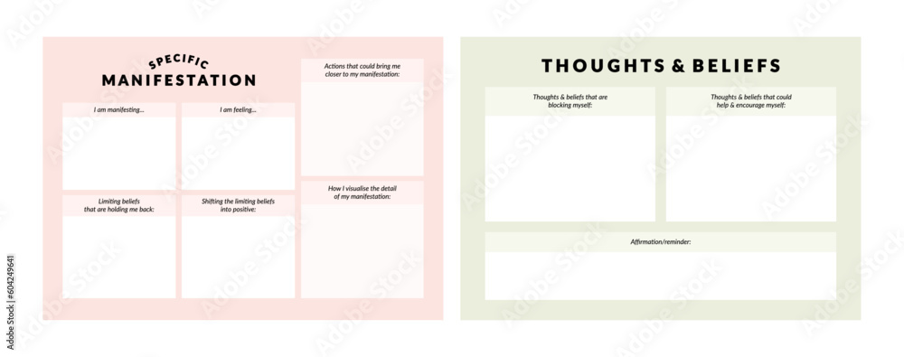 Set of printable vector manifestation, affirmation, gratitude planner ...