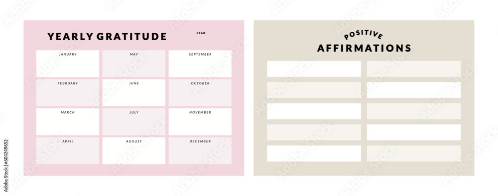 Set of printable vector manifestation, affirmation, gratitude planner ...