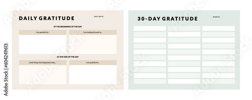Set of printable vector manifestation, affirmation, gratitude planner template set for journaling, self-reflection, self care, shadow work, or coaching