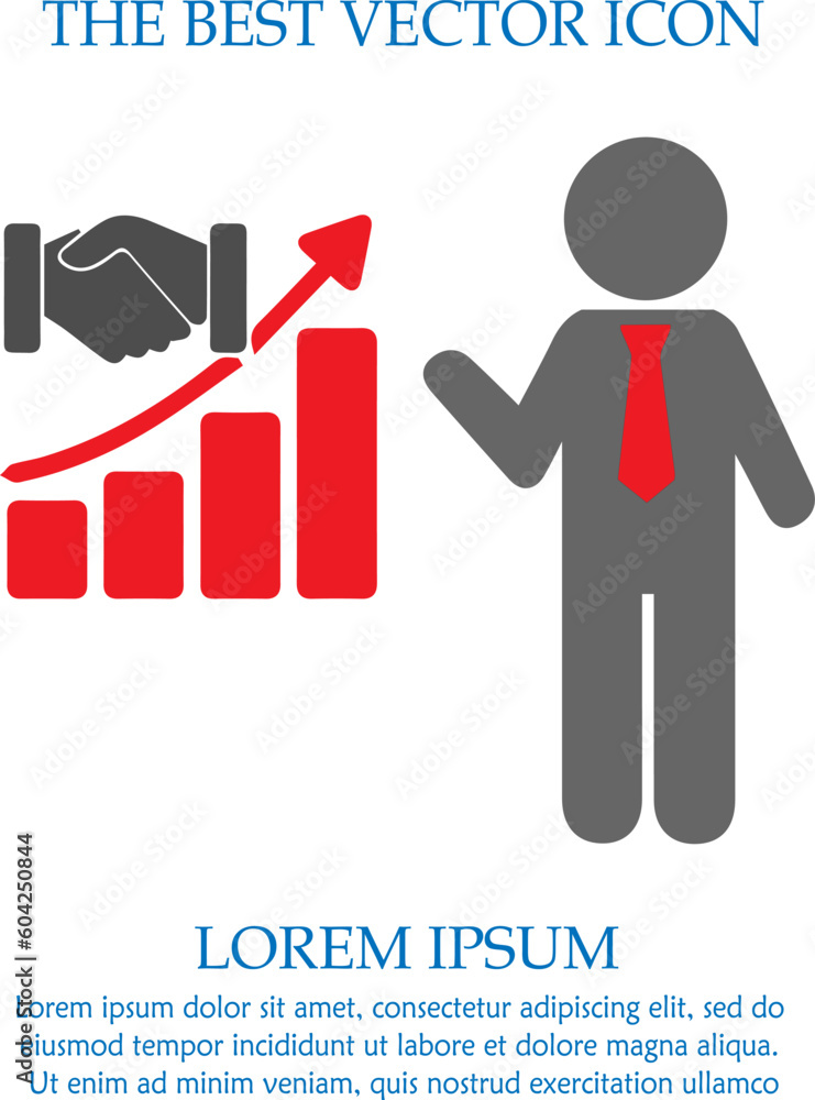 Business success vector. Businessman pointing at an increasing graph. Vector illustration EPS 10. Business success vector. Businessman pointing at an increasing graph. Vector illustration EPS 10.