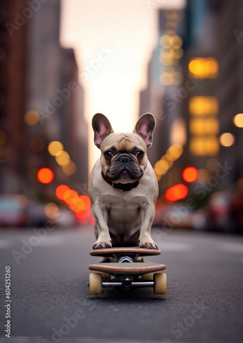 Dog on a Skateboard-French Buulldog-Generative AI