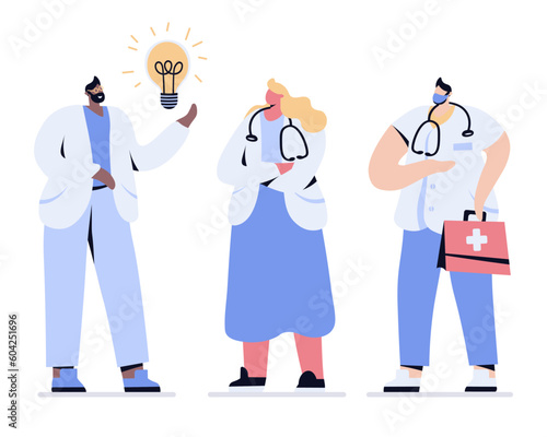 medics people vector doctors and nurses doctor with light bulb