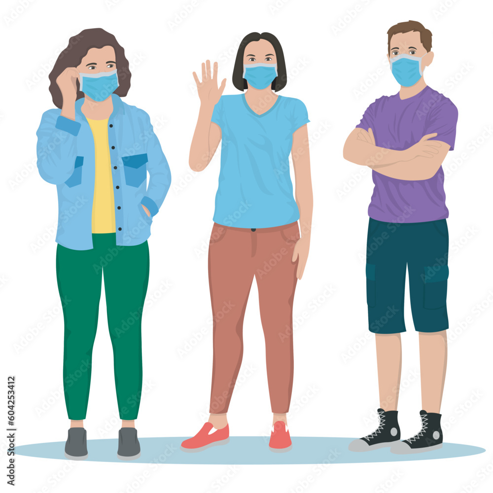 Obraz premium masked young people protected from virus disease in vector