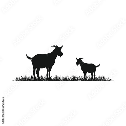 goat and grass silhouette livestock farm logo design