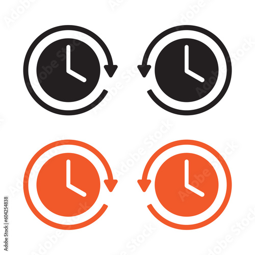 Duration icon, 24 hours, repeat, clockwise, counterclockwise icon set.